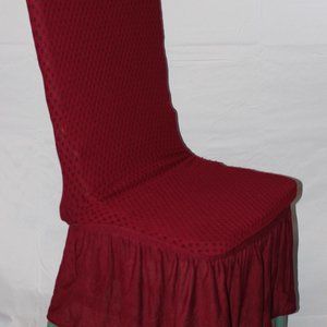 2 “CARTER” STRETCH SLIPCOVERS DINING KITCHEN CHAIR COVERS 11” RUFFLE BURGUNDY